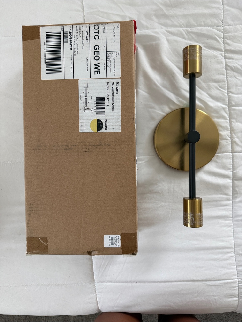 West Elm Modern Dual Sconce Light in Brass and Black (2)